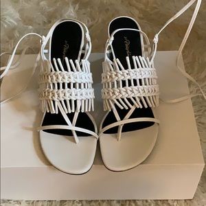 Ivory heeled crochet sandals